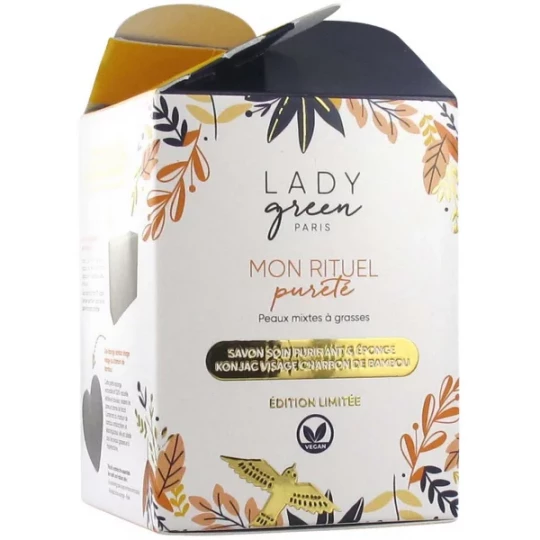 Lady Green Savon Soin Purifiant Bio 100 g + Éponge Konjac Charbon de Bambou
