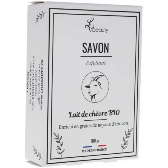 LHBEAUTY Savon Exfoliant au Lait de Chèvre Bio et Noyaux d'Abricots 100 g