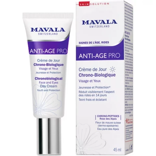 Mavala SkinSolution Anti-Âge Pro Crème de Jour Chrono-Biologique Visage et Yeux 45 ml