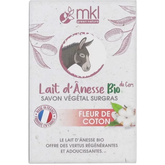 MKL Green Nature Lait d'Ânesse Bio du Gers Savon Végétal Surgras Fleur de Coton 100 g