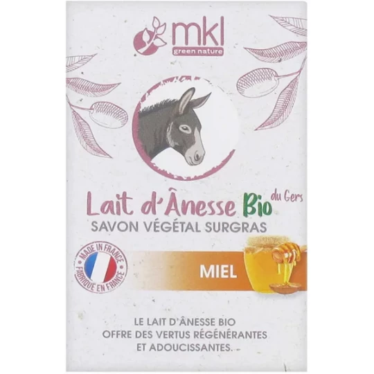 MKL Green Nature Lait d'Ânesse Bio du Gers Savon Végétal Surgras Miel 100 g