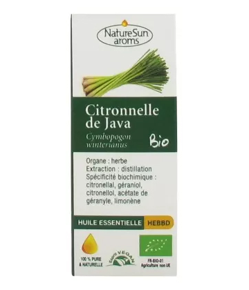 NatureSun Aroms Huile Essentielle Citronnelle de Java (Cymbopogon winterianus) Bio 10 ml
