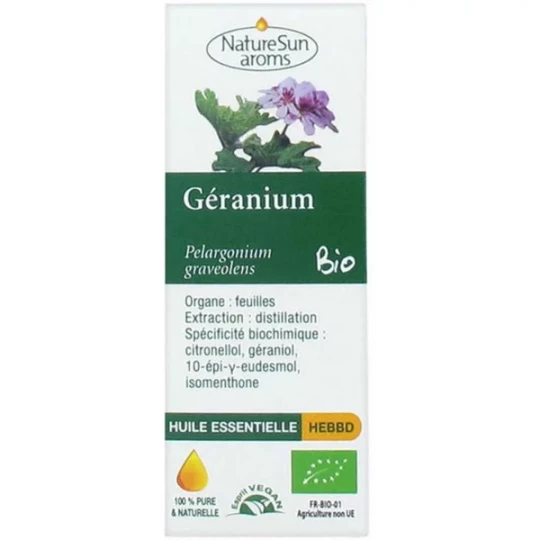 NatureSun Aroms Huile Essentielle Géranium (Pelargonium graveolens) Bio 10 ml