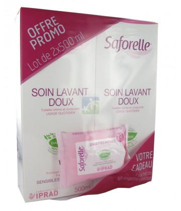 Saforelle Soin lavant doux 2 x 500 ml + Lingettes Intimes OFFERTES
