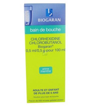 Chlorhexidine/Chlorobutanol 0,5 ml/0,5 g Biogaran Menthe 500 ml