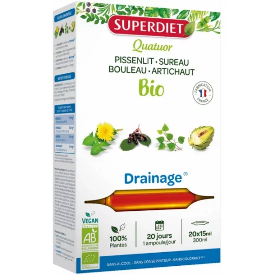 Superdiet Quatuor Pissenlit Drainage Bio Ampoules x 20