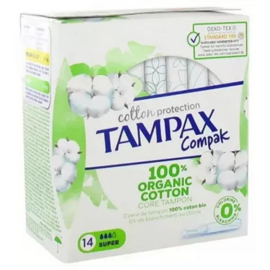 Tampax Compak Cotton Protection Super 100% Coton Bio Tampons x 14