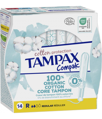 Tampax Compak Cotton Régulier 100% Coton Bio Tampons x 14