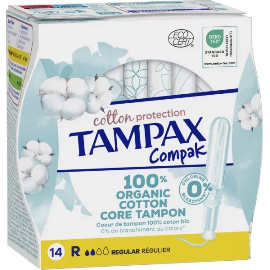 Tampax Compak Cotton Régulier 100% Coton Bio Tampons x 14
