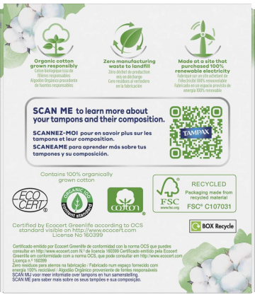 Tampax Compak Cotton Régulier 100% Coton Bio Tampons x 14