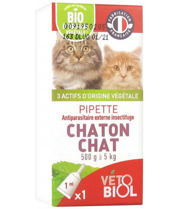 Vétobiol Pipette Chaton Chat 500 g à 5 kg Bio 1 Pipette