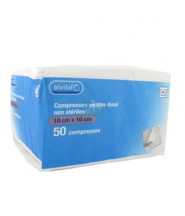 Alvita Compresses Non-Tissées Non Stériles 10 cm x 10 cm x 50
