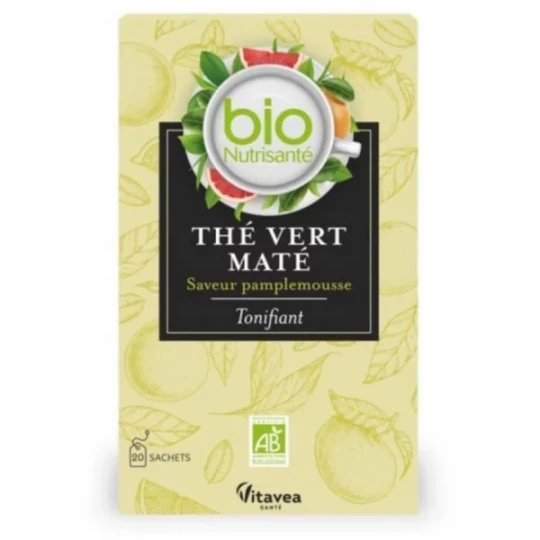 Nutrisanté Thé Vert Maté Bio Tonifiant Saveur Pamplemousse Sachets x 20