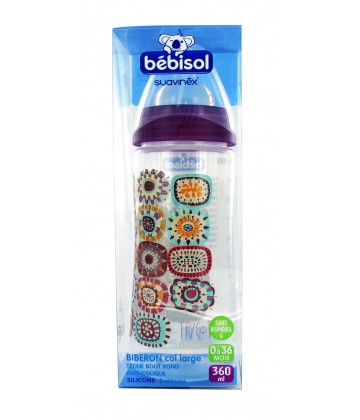 Bébisol Biberon Anti-fuite Col Large 360 ml - Tétine Silicone 0-36 Mois