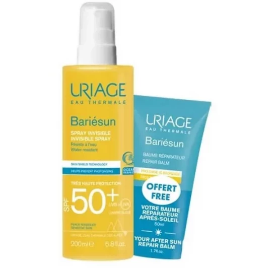Uriage Bariésun Spray Solaire Invisible SPF50+ 200 ml + Baume Après-Soleil Réparateur 50 ml offert