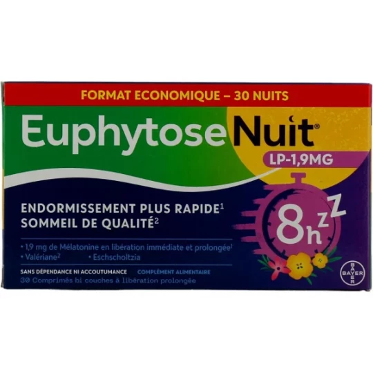 Euphytose Nuit LP 1,9 mg Mélatonine Comprimés à Libération Prolongée x 30
