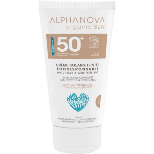Alphanova Sun Crème Solaire Teintée Claire Bio SPF50+ 50 g