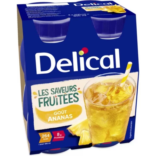 Delical Les Saveurs Fruitées Boisson Goût Ananas 4 x 200 ml