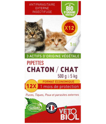 Vétobiol Pipettes Chaton Chat 500 g à 5 kg Bio Pipettes