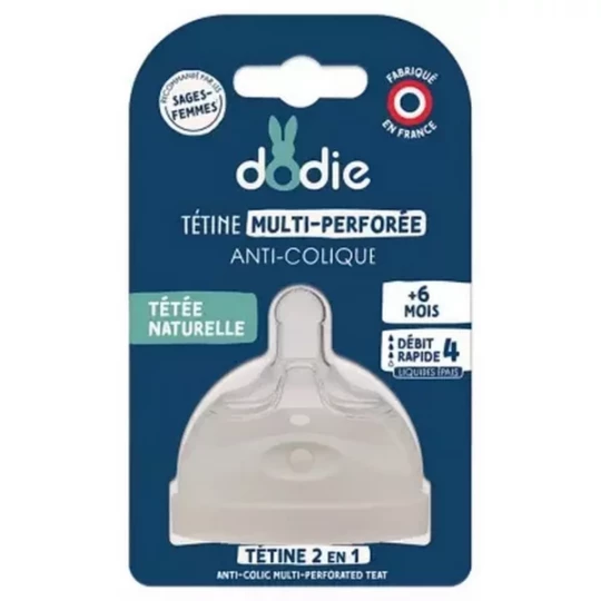 Dodie Tétine Multi-Perforée Anti-Colique Débit 4 Liquide Epais 6 Mois et +