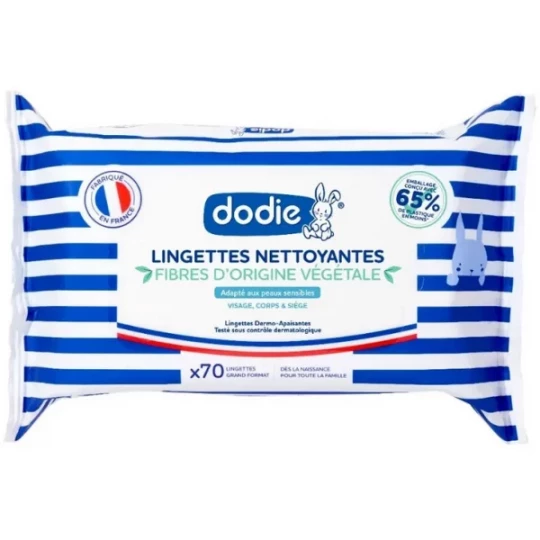 Dodie Lingettes Nettoyantes Dermo-Apaisantes Compostables x 60