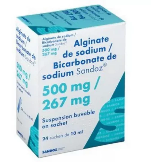 Alginate de Sodium/Bicarbonate de Sodium Sandoz 500 mg/267 mg Sachets x 24