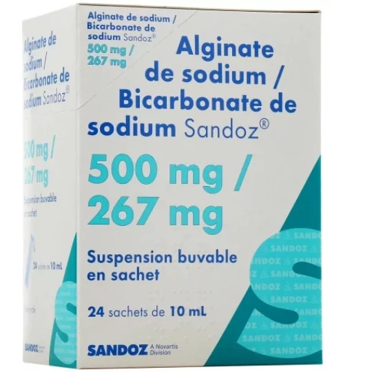 Alginate de Sodium/Bicarbonate de Sodium Sandoz 500 mg/267 mg Sachets x 24