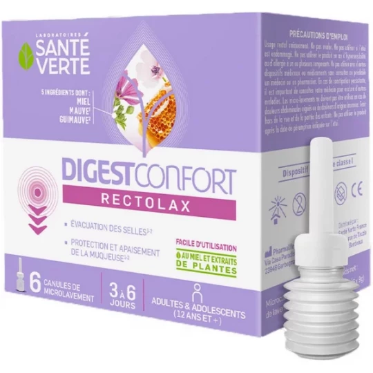 Santé Verte Digest Confort Rectolax Adultes Canules de Microlavement x 6