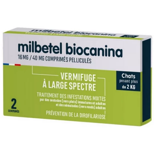 Biocanina Vermifuge Milbetel Chat Arôme Viande Comprimés x 2