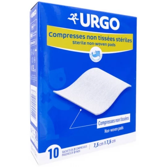 Urgo Compresses Stériles Non Tissées 7,5 x 7,5 cm Sachets de 2 Compresses x 10