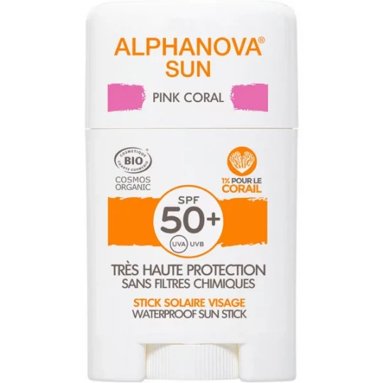 Alphanova Sun Stick Solaire Pink Coral Visage SPF50+ Bio 12 g