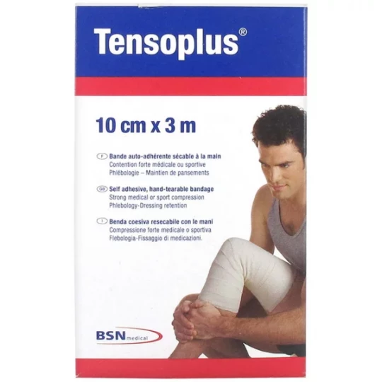 Essity Tensoplus Bande Auto-Adhérente Sécable à la Main 10 cm x 3 m - Couleur : Blanc