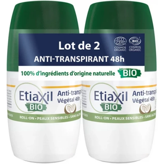 Etiaxil Déodorant Anti-transpirant Végétal 48h Roll-On Bio Senteur Coco 2 x 50 ml