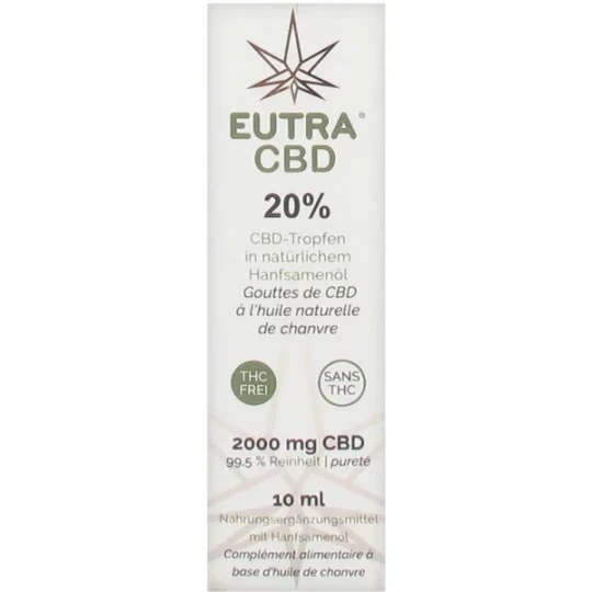 Eutra CBD 20% Gouttes à l'Huile Naturelle de Chanvre 10 ml