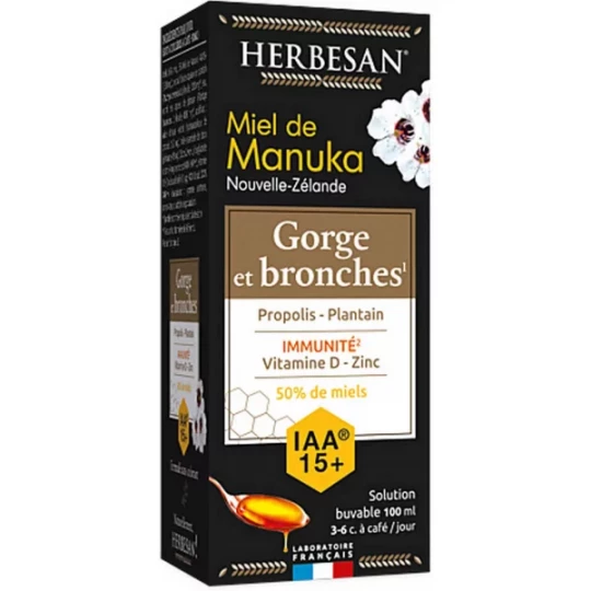 Herbesan Miel de Manuka Gorges et Bronches IAA 15+ 100 ml