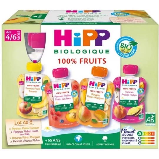 HiPP 100% Fruits dès 4/6 Mois Bio Gourdes x 8