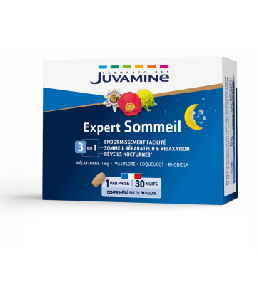 Juvamine Sommeil 3 en 1 Mélatonine + Plantes Comprimés à Sucer x 30