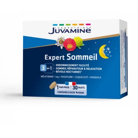 Juvamine Sommeil 3 en 1 Mélatonine + Plantes Comprimés à Sucer x 30