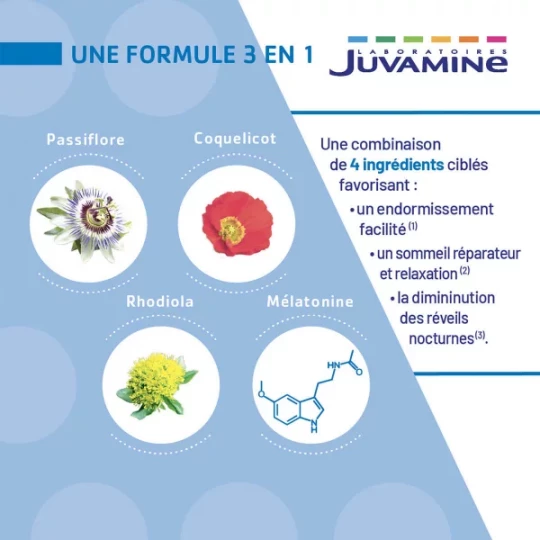 Juvamine Sommeil 3 en 1 Mélatonine + Plantes Comprimés à Sucer x 30 - image 4