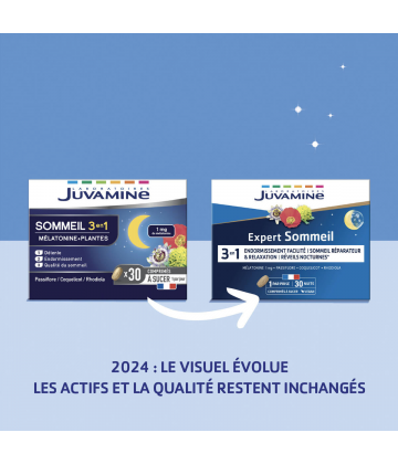 Juvamine Sommeil 3 en 1 Mélatonine + Plantes Comprimés à Sucer x 30