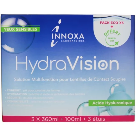Innoxa Solution Multifonction pour Lentilles de Contact Souples Pack Éco 3 x 360 ml + 100 ml
