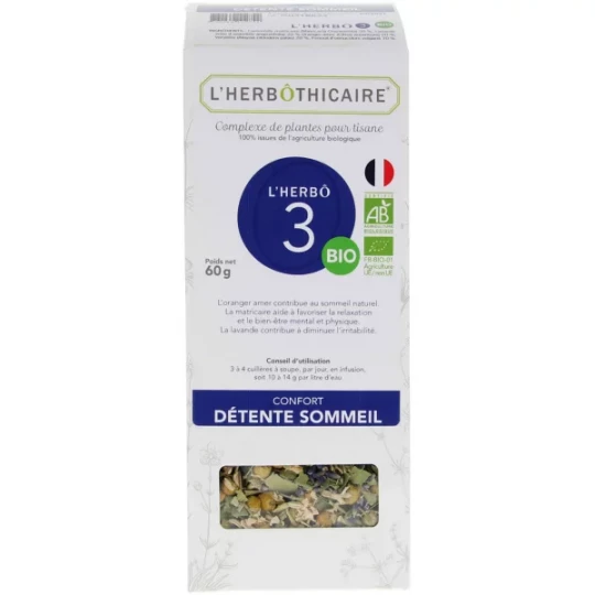 L'Herbôthicaire l'Herbô 3 Confort Détente Sommeil Complexe de Plantes pour Tisane Bio 60 g