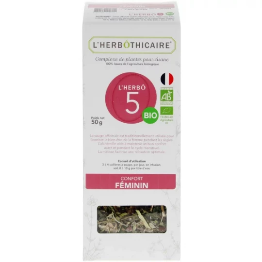 L'Herbôthicaire l'Herbô 5 Confort Féminin Complexe de Plantes pour Tisane Bio 50 g