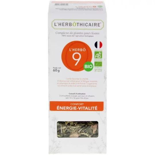 L'Herbôthicaire l'Herbô 9 Confort Énergie-Vitalité Complexe de Plantes pour Tisane Bio 60 g