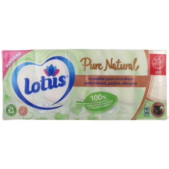 Lotus Pure Natural 10 Étuis de 9 Mouchoirs