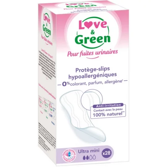 Love & Green pour Fuites Urinaires Protège-Slips Hypoallergéniques Ultra-Mini 28 Protège-Slips