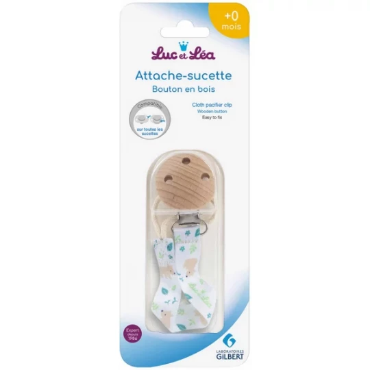 Luc et Léa Attache Sucette Bouton en Bois 0 Mois et +