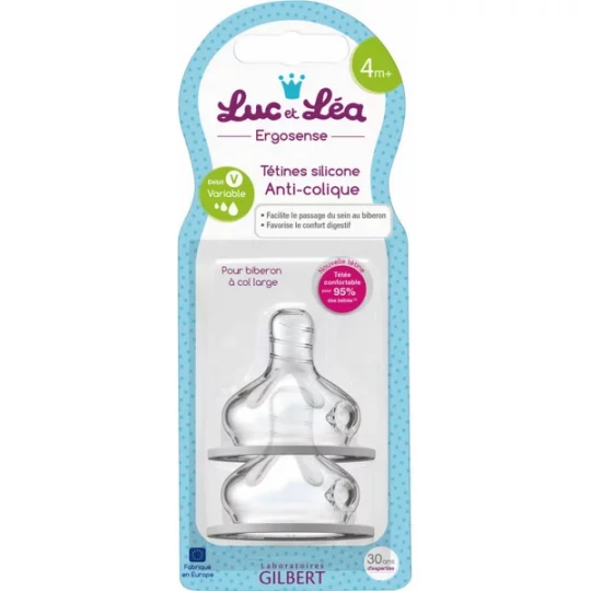 Luc et Léa Ergosense Tétines Silicone Anti-Colique 4 Mois et + x 2