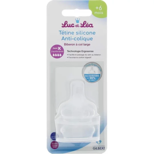 Luc et Léa Ergosense Tétines Silicone Anti-Colique 6 Mois et + 2 tétines