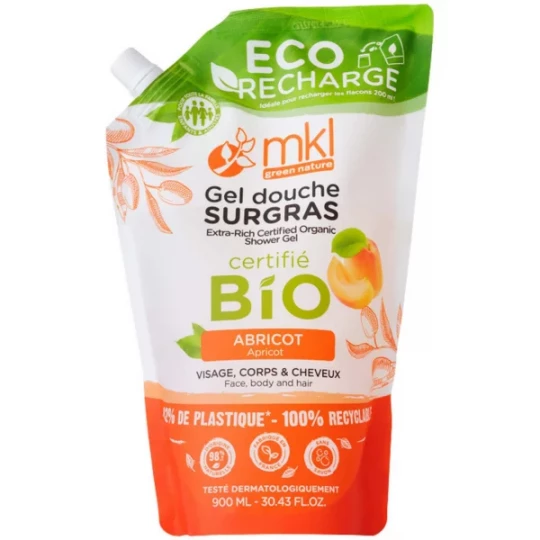 MKL Green Nature Gel Douche Surgras Abricot Éco-Recharge Bio 900 ml